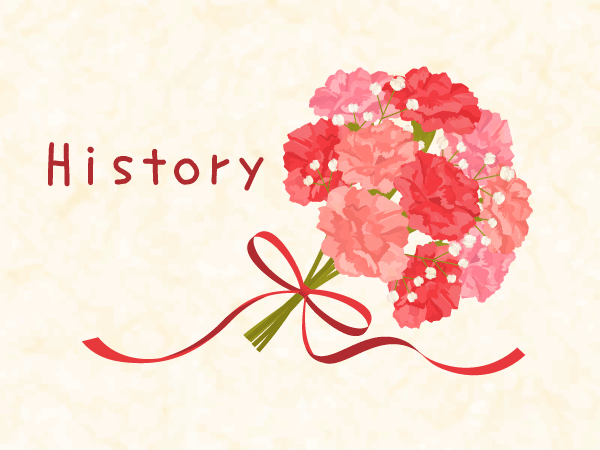 カーネーションの花束と、HISTORYの文字